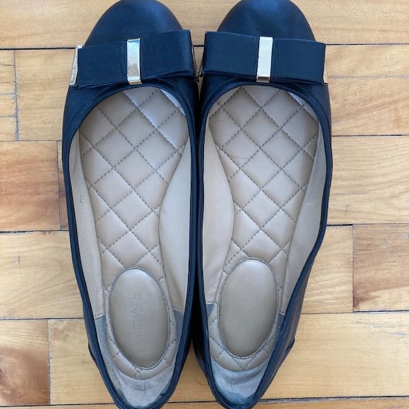 Black Leather Ballerina Flat Shoes Michael Kors Kiera Ballet - Picture 4 of 7